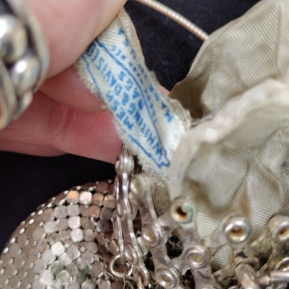 c1930s Whiting & Davis Silver Tone Mesh Gate Top Beggars Purse Bag + - Picture 7 of 8